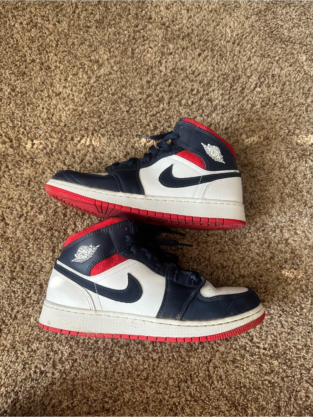Nike Air Jordan 1 Mid USA Red White Blue Basketball Sneakers kids